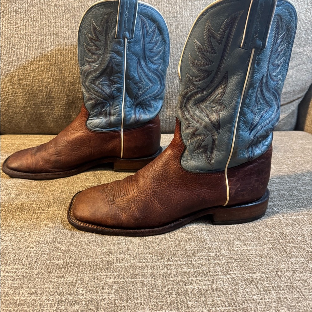 Tony Lama 7955 Men’s Western Brown and Blue Square Toe Boots Size 9.5 - Picture 8 of 9